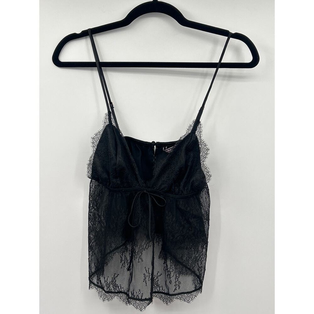 Victoria’s Secret Black Lace Camisole Top Med Sheer Y2K Coquette Lingerie Style